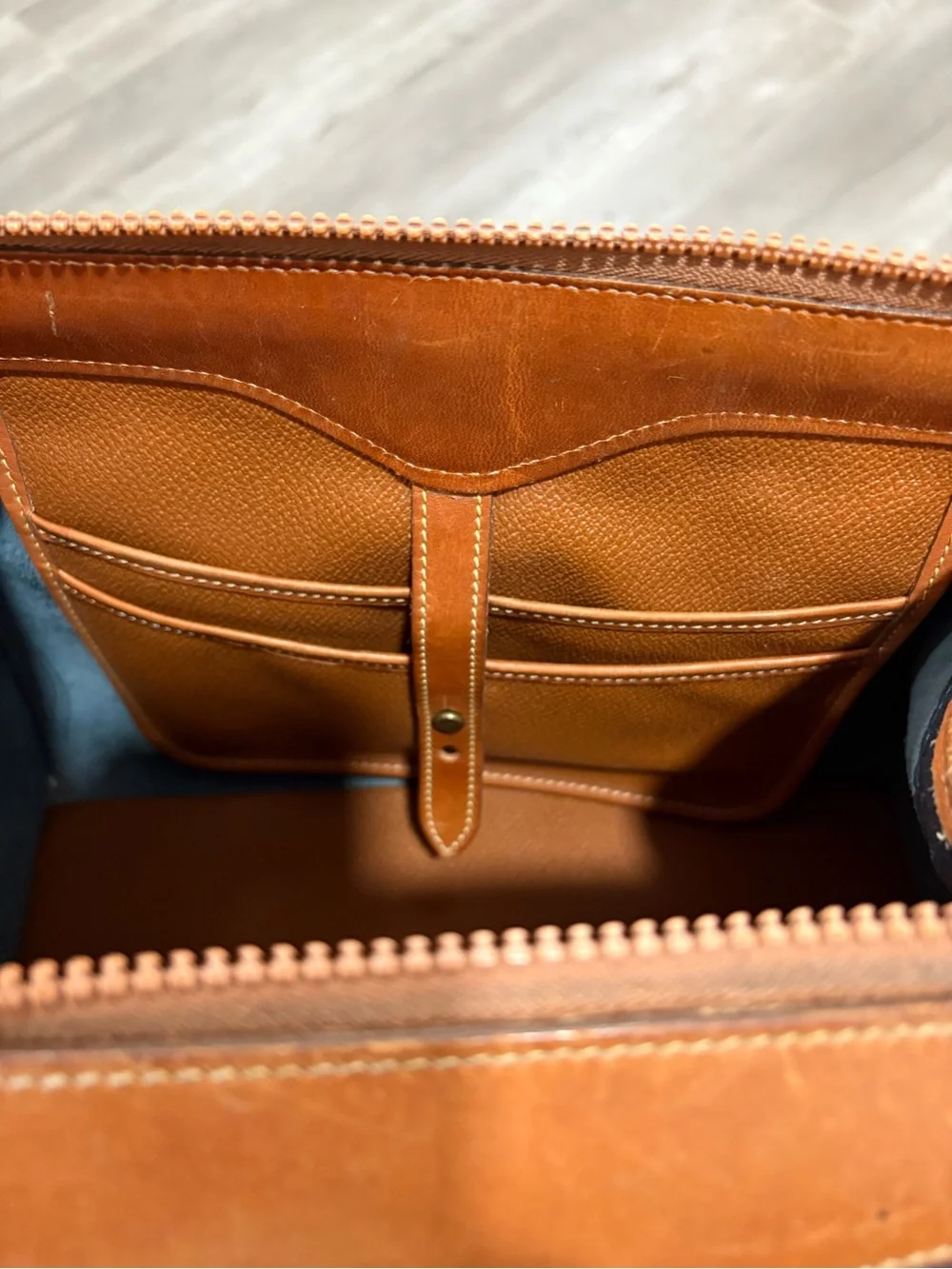 Dooney & Bourke Navy and Tan Pebbled Leather Doctor Bag